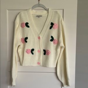Love Tree Cream and Pink Floral Cardigan